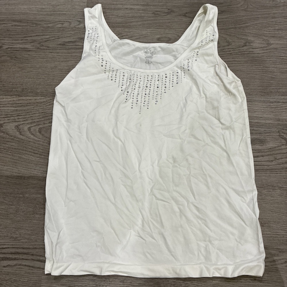 White Soho Lady Rhinestone Tank Top | Size 1X/2X